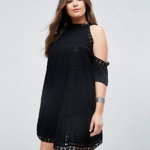 Boohoo Plus Cold Shoulder Crochet Dress black